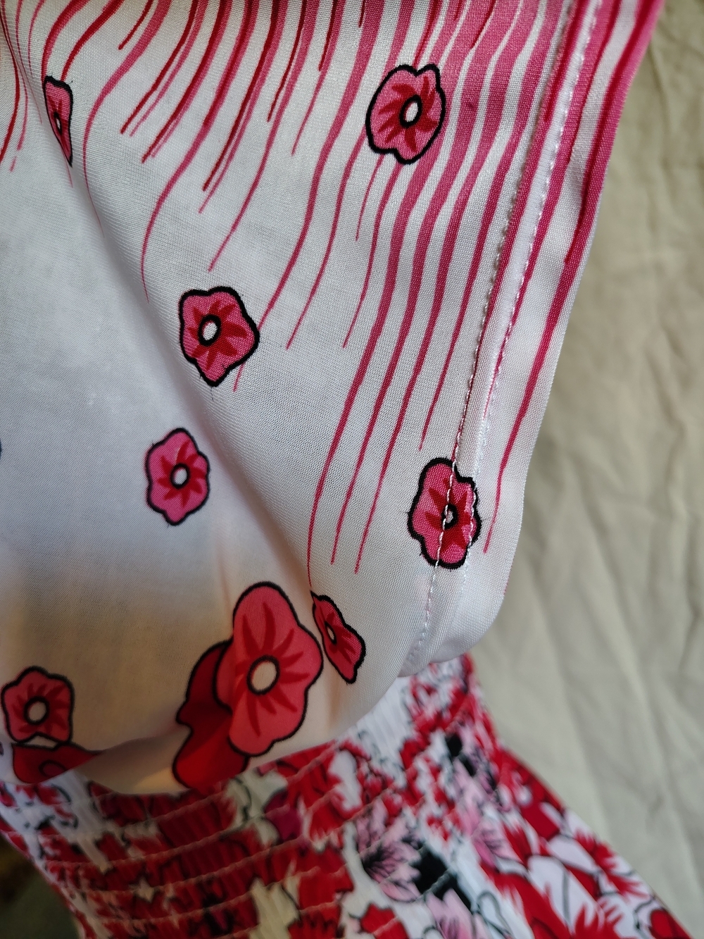 FC Factory Connection Floral Red & Pink Smock Waist Sundress Drawstring Sleeves - Picture 8 of 10